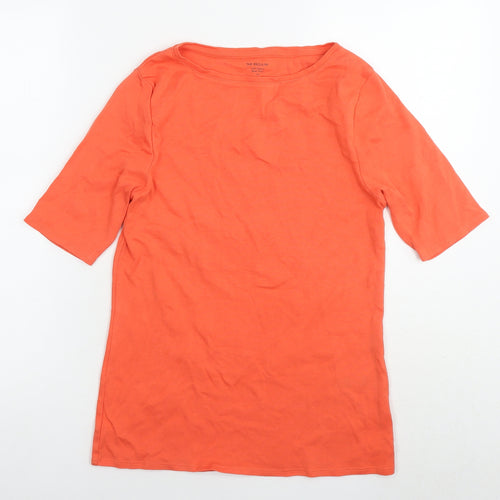 Marks and Spencer Womens Orange Cotton Basic T-Shirt Size 14 Boat Neck