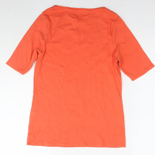 Marks and Spencer Womens Orange Cotton Basic T-Shirt Size 14 Boat Neck
