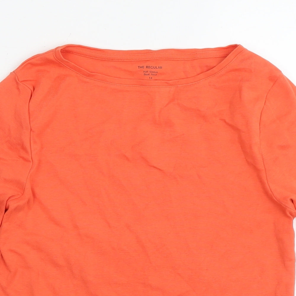Marks and Spencer Womens Orange Cotton Basic T-Shirt Size 14 Boat Neck