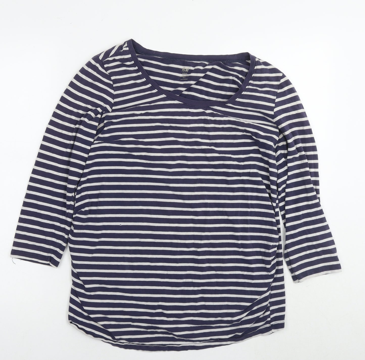 H&M Womens Blue Striped Cotton Basic T-Shirt Size L Round Neck