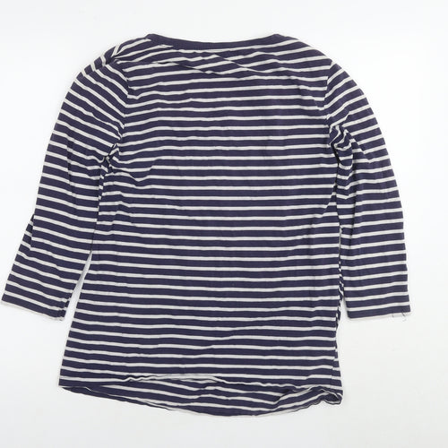 H&M Womens Blue Striped Cotton Basic T-Shirt Size L Round Neck