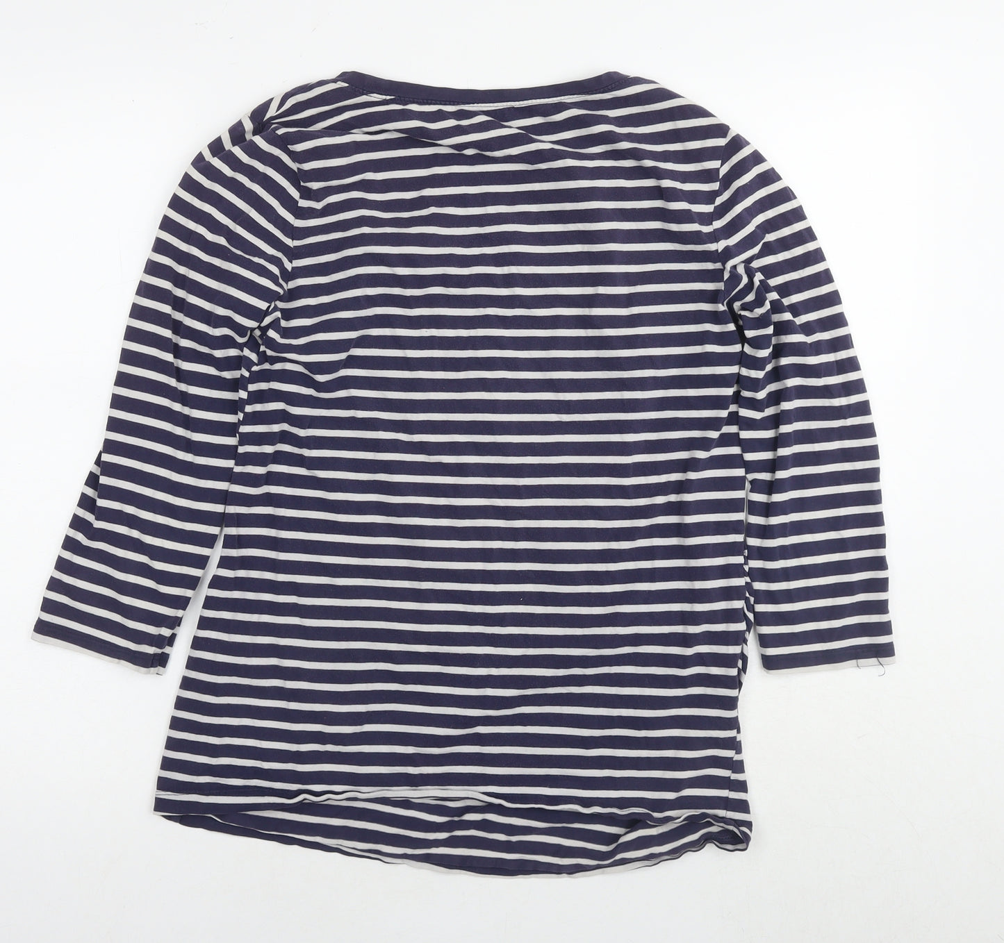 H&M Womens Blue Striped Cotton Basic T-Shirt Size L Round Neck