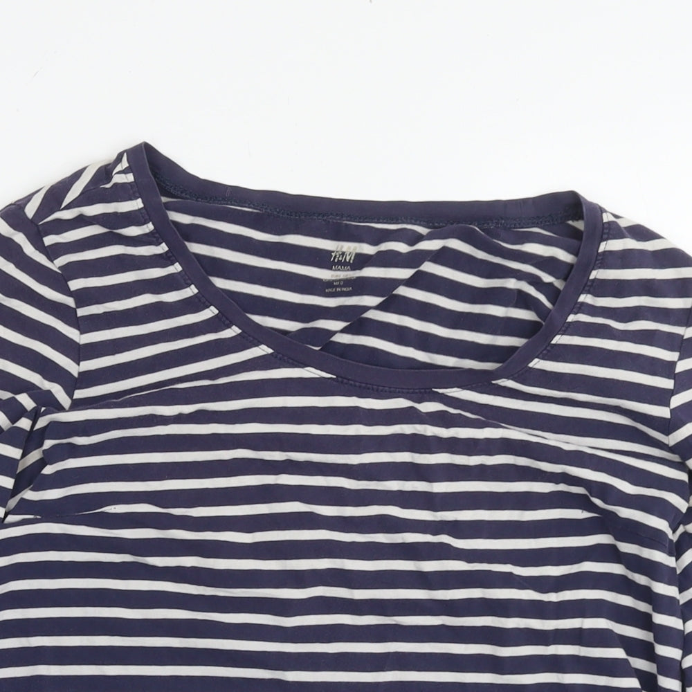 H&M Womens Blue Striped Cotton Basic T-Shirt Size L Round Neck