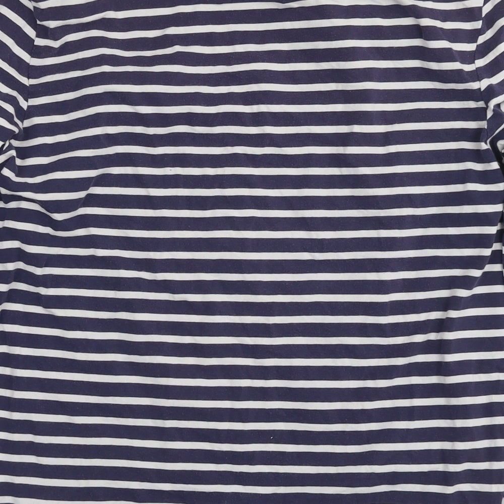 H&M Womens Blue Striped Cotton Basic T-Shirt Size L Round Neck