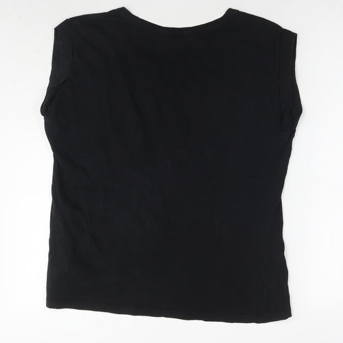 New Look Womens Black Cotton Basic T-Shirt Size 16 Round Neck - Plants