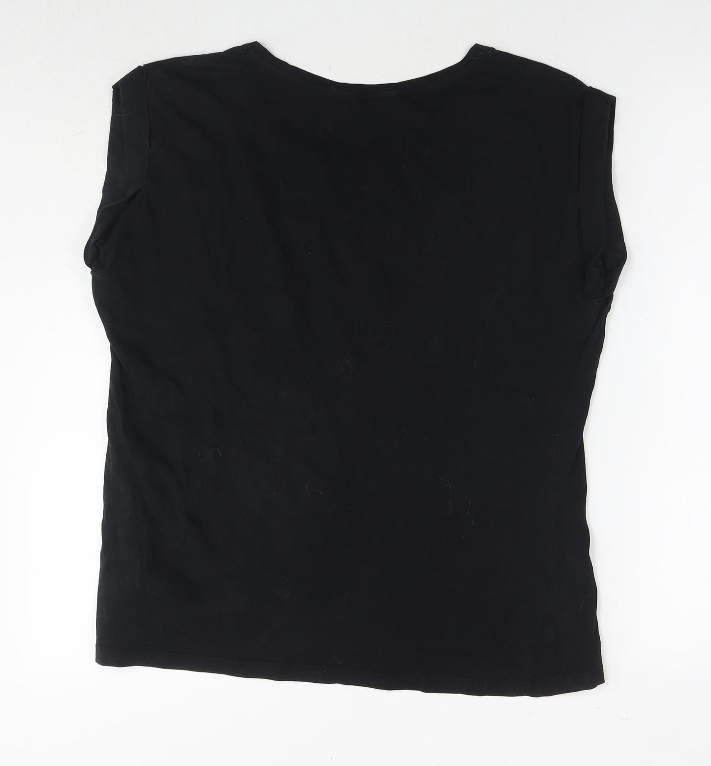 New Look Womens Black Cotton Basic T-Shirt Size 16 Round Neck - Plants