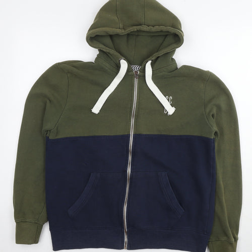 SoulCal&Co Mens Green Cotton Full Zip Hoodie Size L - Colourblock Pattern