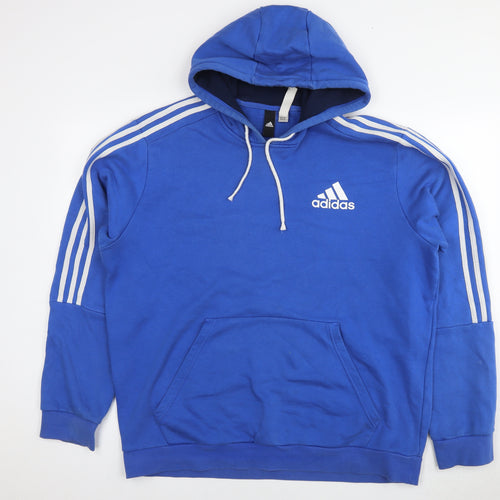 adidas Mens Blue Cotton Pullover Hoodie Size XL - Logo