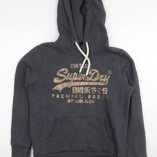 Superdry Womens Grey Cotton Pullover Hoodie Size 12 Pullover - Logo