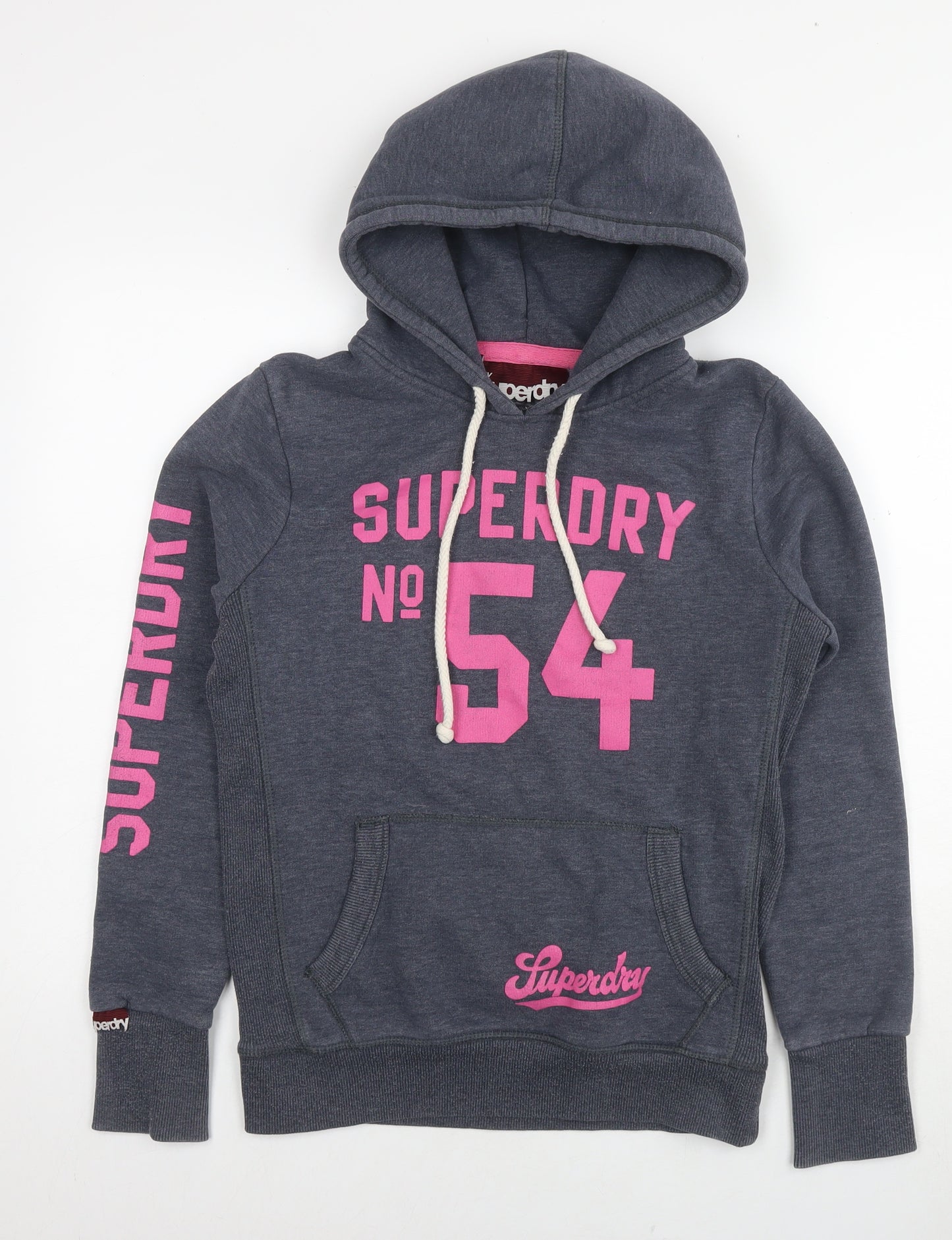 Superdry Womens Grey Cotton Pullover Hoodie Size M Pullover - Logo