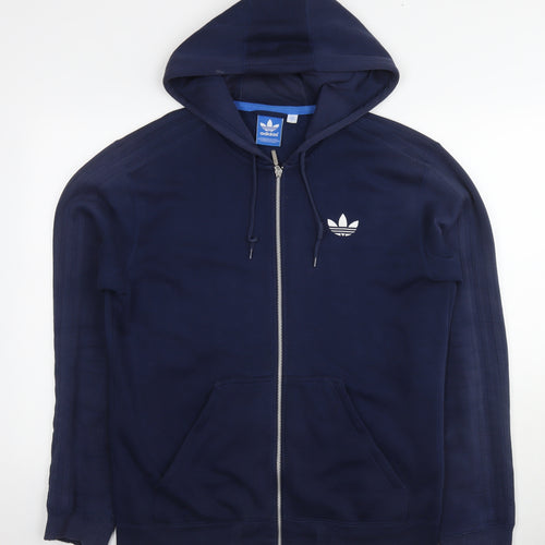 adidas Womens Blue Cotton Full Zip Hoodie Size L Zip