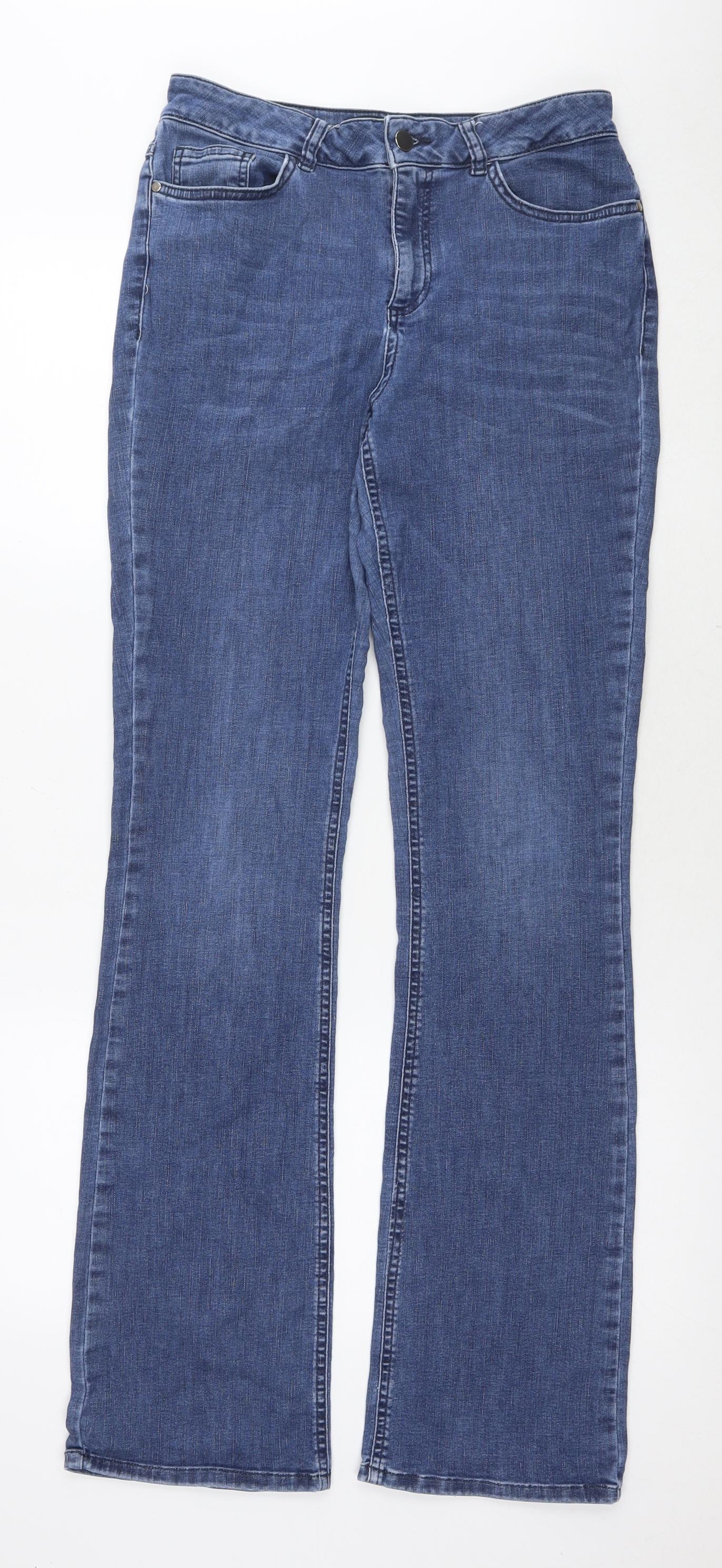 Long Tall Sally Womens Blue Cotton Flared Jeans Size 12 L34 in Regular Zip