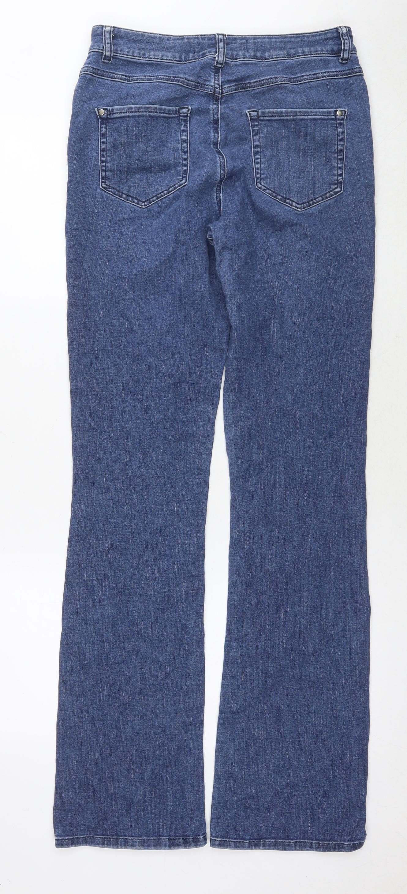 Long Tall Sally Womens Blue Cotton Flared Jeans Size 12 L34 in Regular Zip