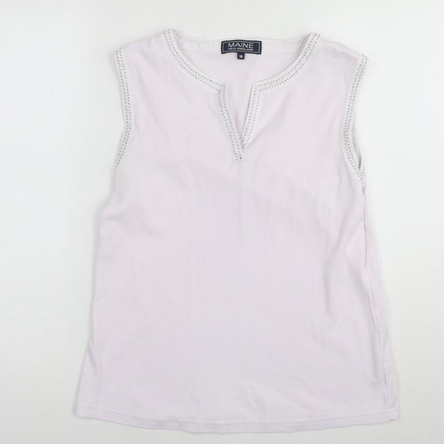 Maine Womens White Cotton Basic Tank Size 16 Round Neck