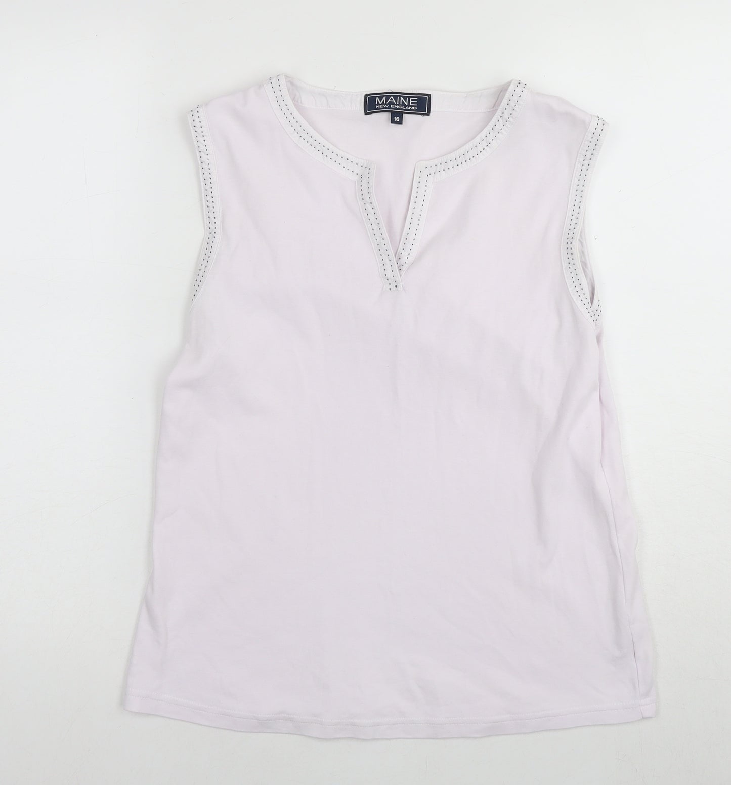 Maine Womens White Cotton Basic Tank Size 16 Round Neck