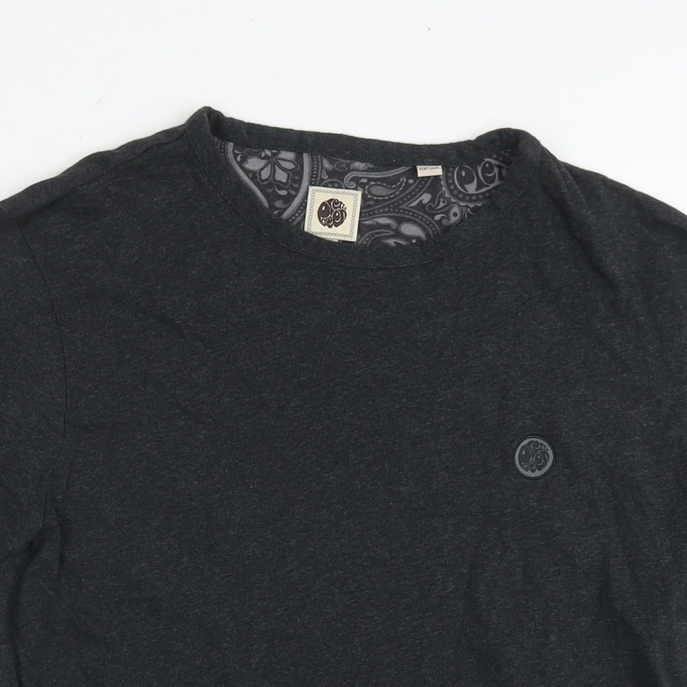 Pretty Green Mens Grey Cotton T-Shirt Size M Round Neck