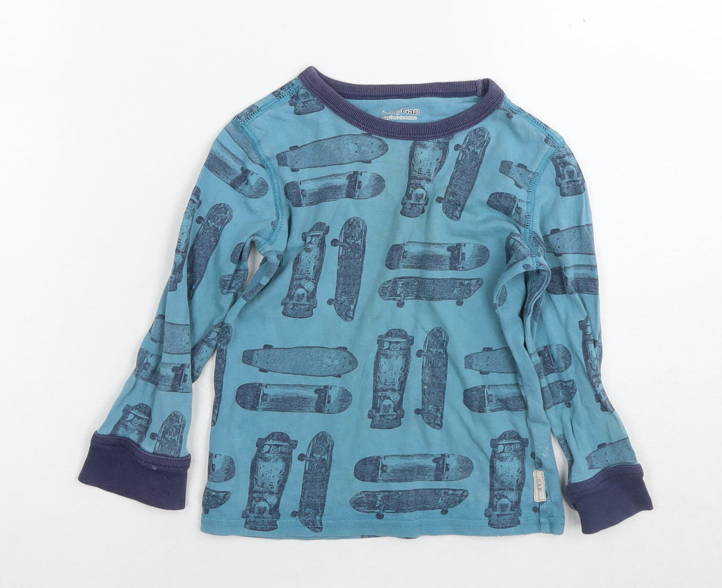 Gap Boys Blue Cotton Basic T-Shirt Size 3 Years Round Neck Pullover - Skateboards