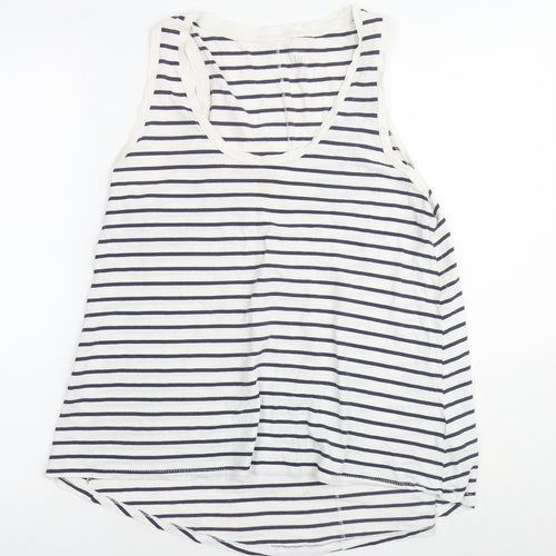 Gap Womens White Striped Cotton Basic T-Shirt Size M Round Neck