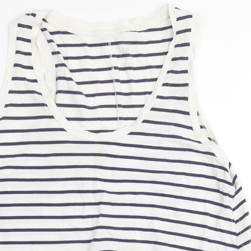 Gap Womens White Striped Cotton Basic T-Shirt Size M Round Neck