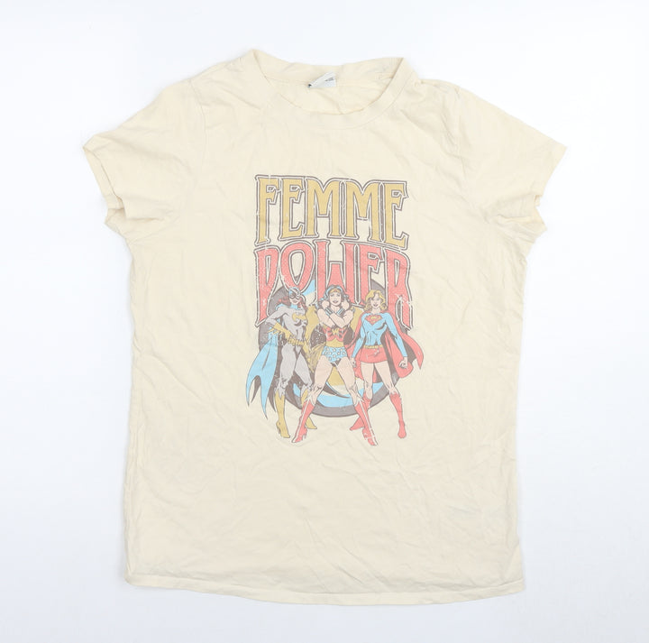 Wonder Woman Womens Beige Cotton Basic T-Shirt Size 10 Round Neck - Femme Power Wonder Woman