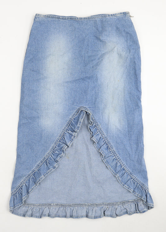 GUESS Womens Blue Cotton A-Line Skirt Size L Zip - Asymmetric