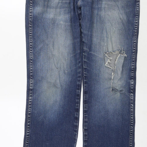 Wrangler Mens Blue Cotton Straight Jeans Size 34 in L32 in Regular Zip