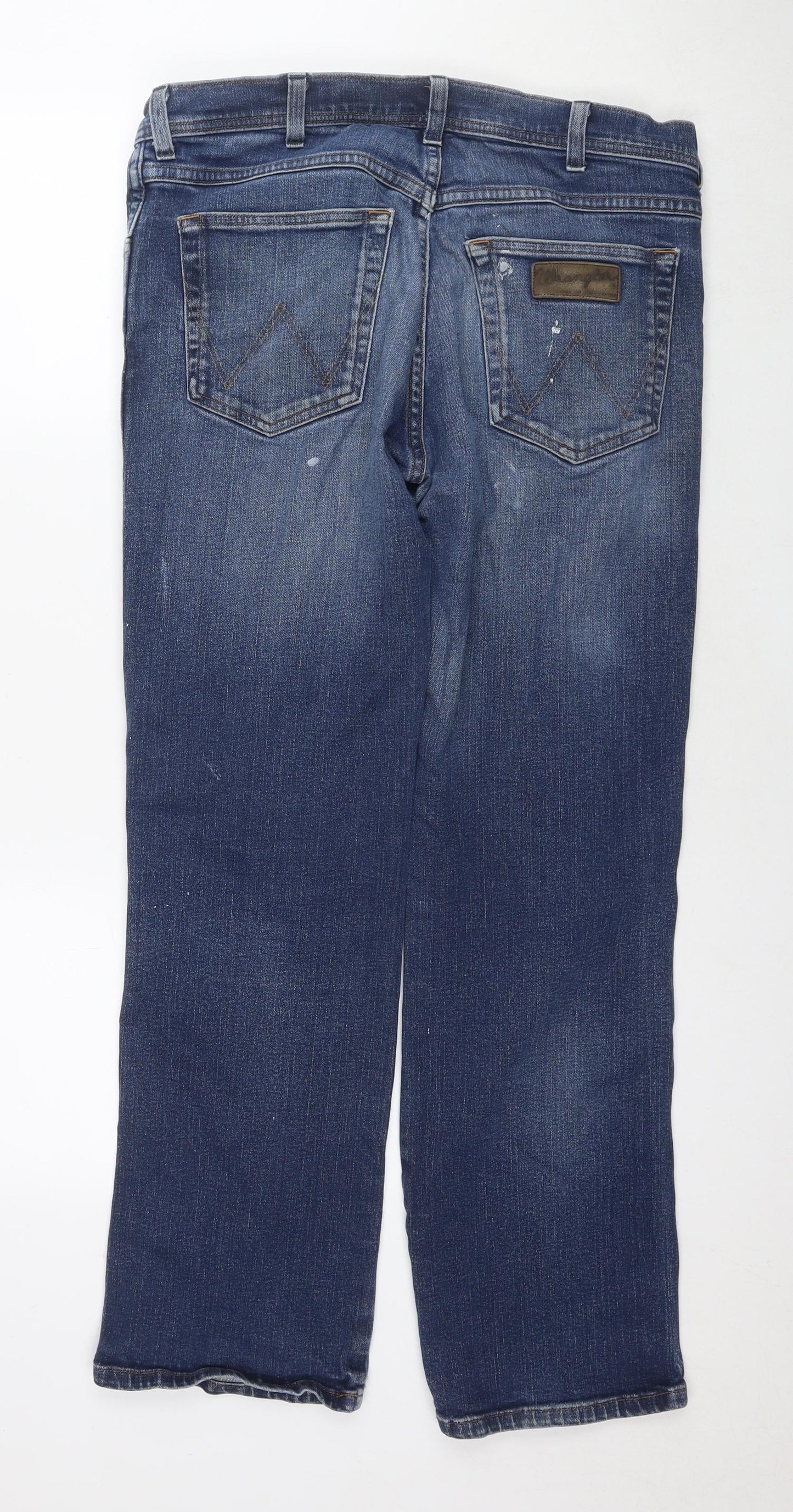 Wrangler Mens Blue Cotton Straight Jeans Size 34 in L32 in Regular Zip