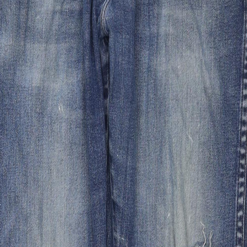 Wrangler Mens Blue Cotton Straight Jeans Size 34 in L32 in Regular Zip