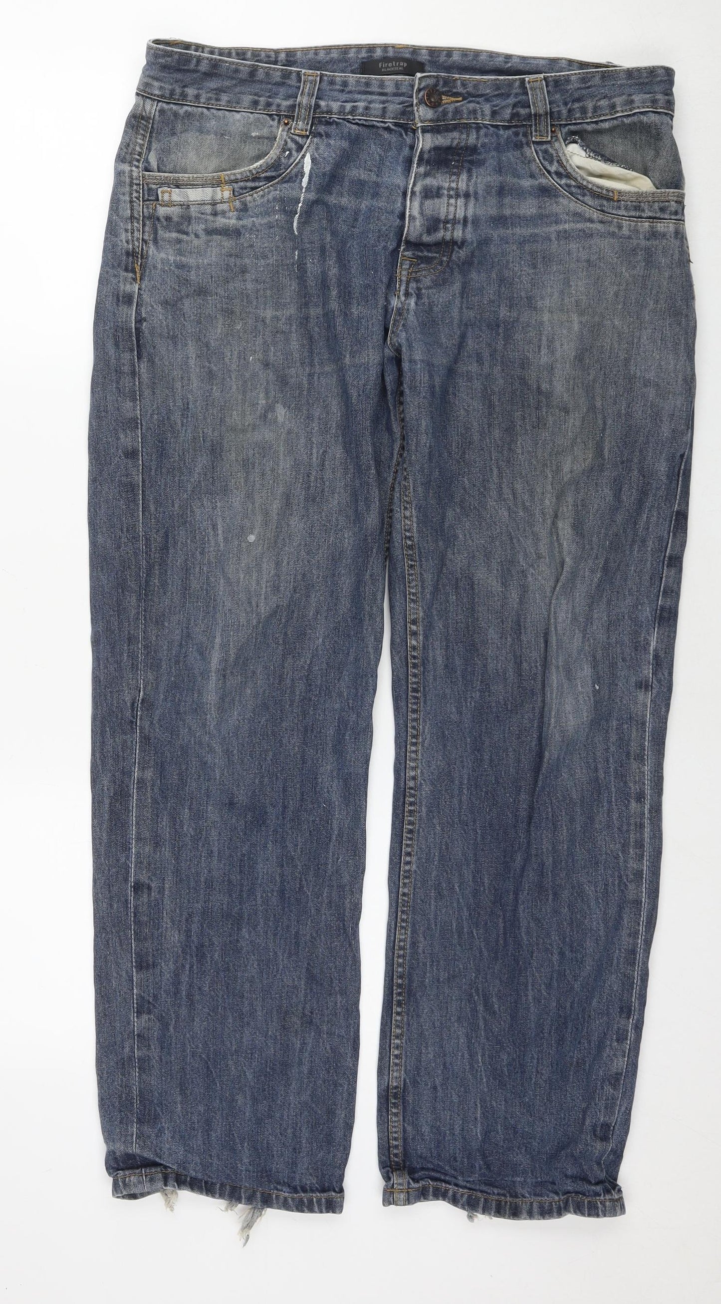 Firetrap Womens Blue Cotton Straight Jeans Size 34 in L30 in Regular Zip
