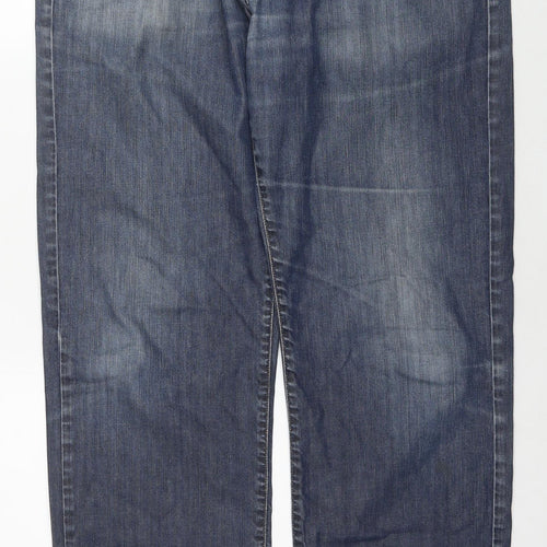 Calvin Klein Mens Blue Polyester Blend Straight Jeans Size 38 in L32 in Relaxed Zip