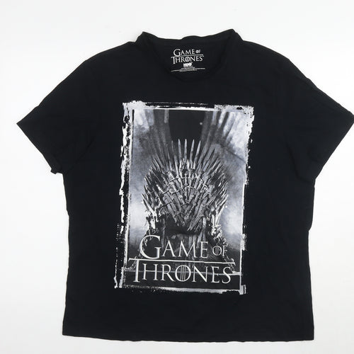 Game Of Thrones Mens Black Cotton T-Shirt Size L Round Neck - Logo