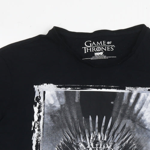 Game Of Thrones Mens Black Cotton T-Shirt Size L Round Neck - Logo