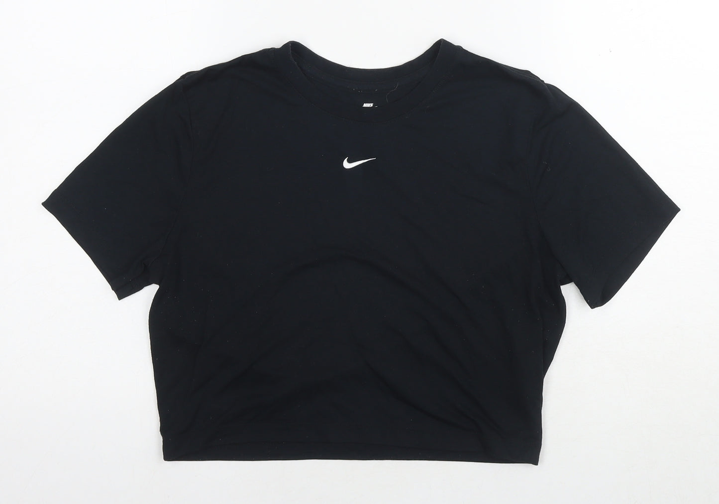 Nike Womens Black Modal Cropped T-Shirt Size L Round Neck