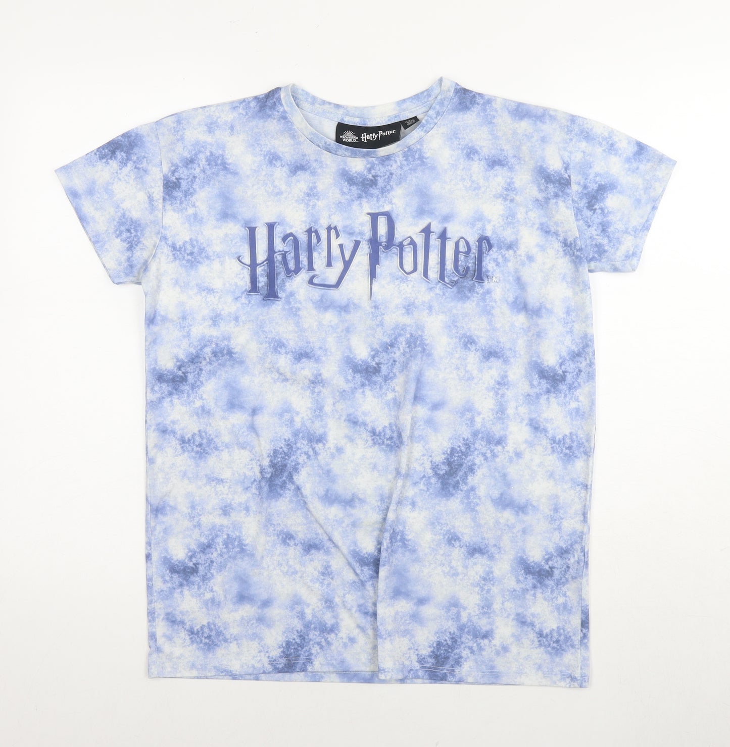 Harry Potter Boys Blue Geometric Cotton Basic T-Shirt Size 12-13 Years Round Neck Pullover - Harry Potter