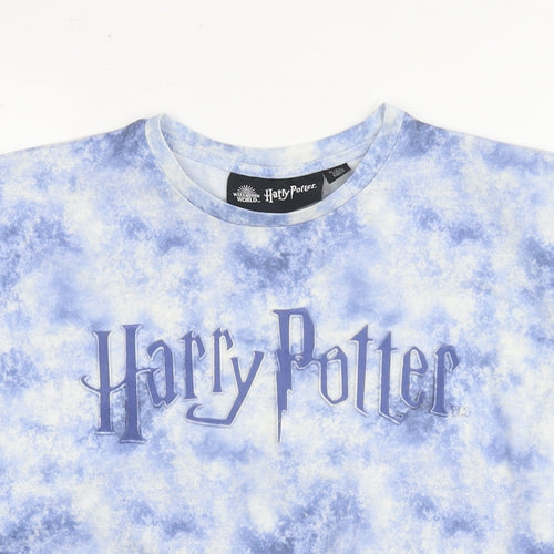 Harry Potter Boys Blue Geometric Cotton Basic T-Shirt Size 12-13 Years Round Neck Pullover - Harry Potter