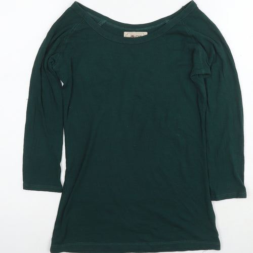 Arabella & Addison Womens Green Cotton Basic T-Shirt Size S Boat Neck