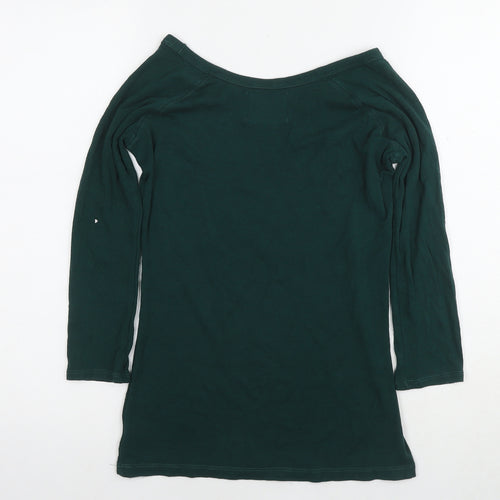 Arabella & Addison Womens Green Cotton Basic T-Shirt Size S Boat Neck