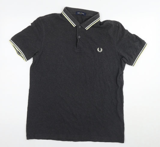 Fred Perry Mens Grey Cotton Polo Size L Collared Pullover