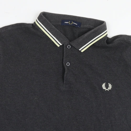 Fred Perry Mens Grey Cotton Polo Size L Collared Pullover