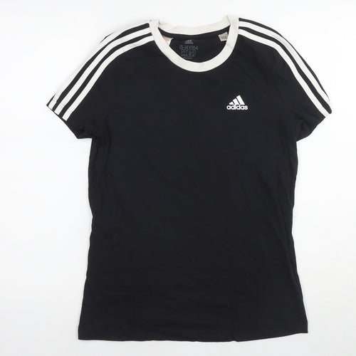 adidas Boys Black Cotton Basic T-Shirt Size 13-14 Years Round Neck Pullover