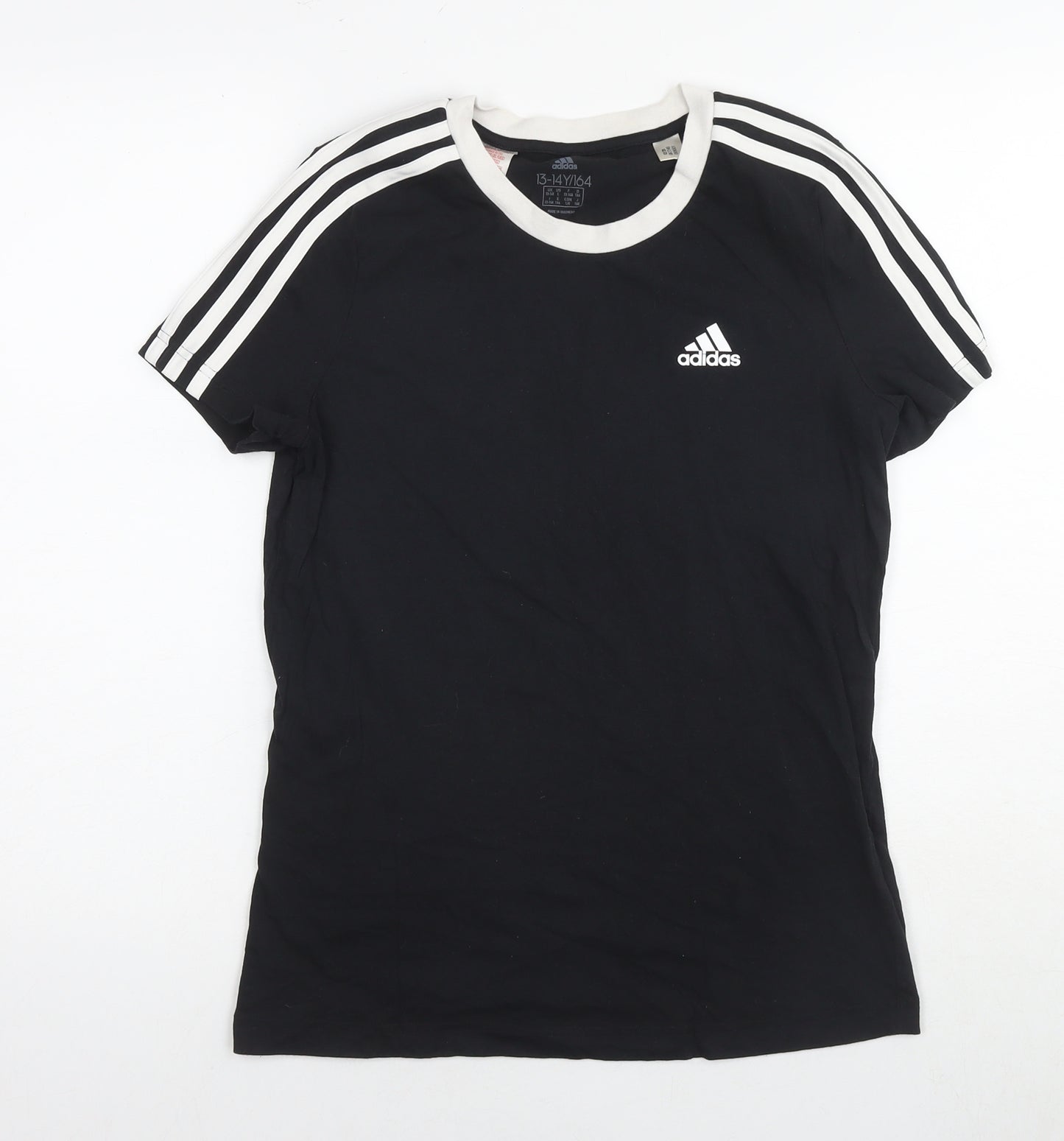 adidas Boys Black Cotton Basic T-Shirt Size 13-14 Years Round Neck Pullover