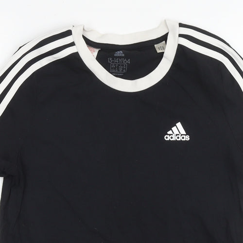 adidas Boys Black Cotton Basic T-Shirt Size 13-14 Years Round Neck Pullover