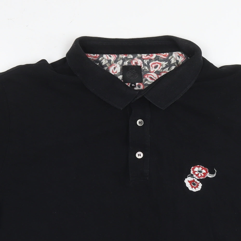 Pretty Green Mens Black Cotton Polo Size XL Collared Pullover