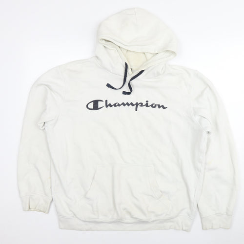 Champion Mens White Cotton Pullover Hoodie Size L - Logo