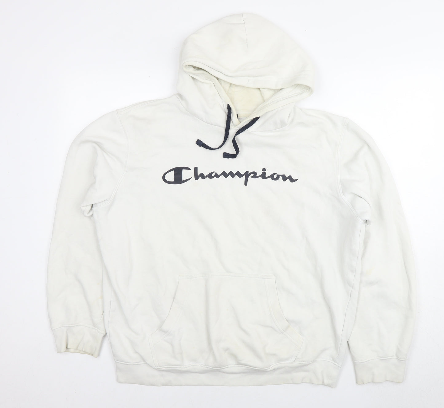 Champion Mens White Cotton Pullover Hoodie Size L - Logo