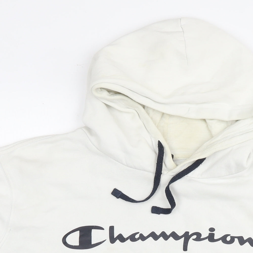 Champion Mens White Cotton Pullover Hoodie Size L - Logo