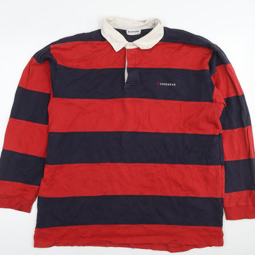 Converse Mens Red Striped Cotton Polo Size 3XL Collared Pullover