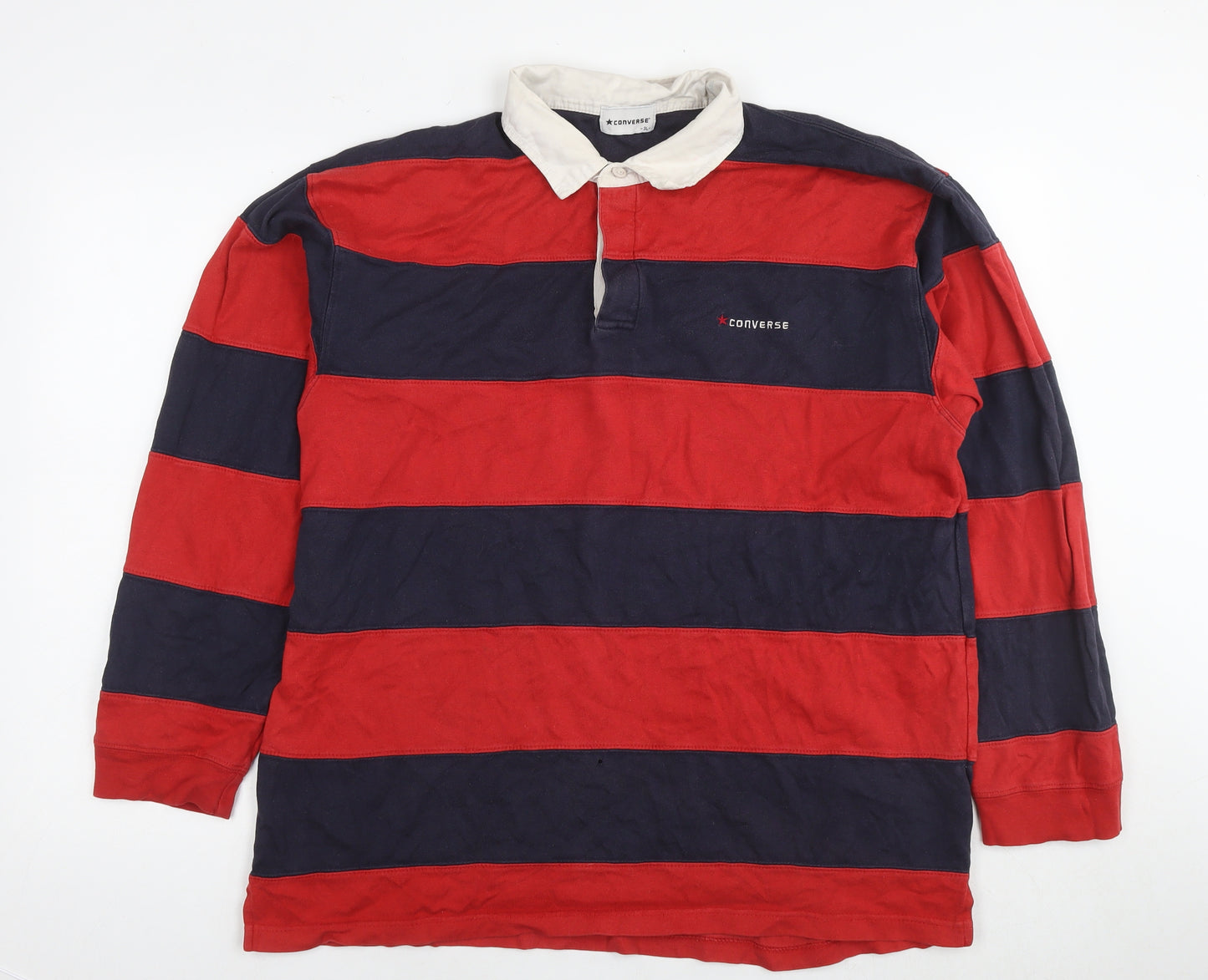 Converse Mens Red Striped Cotton Polo Size 3XL Collared Pullover