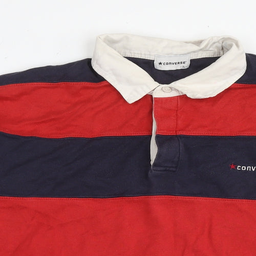 Converse Mens Red Striped Cotton Polo Size 3XL Collared Pullover