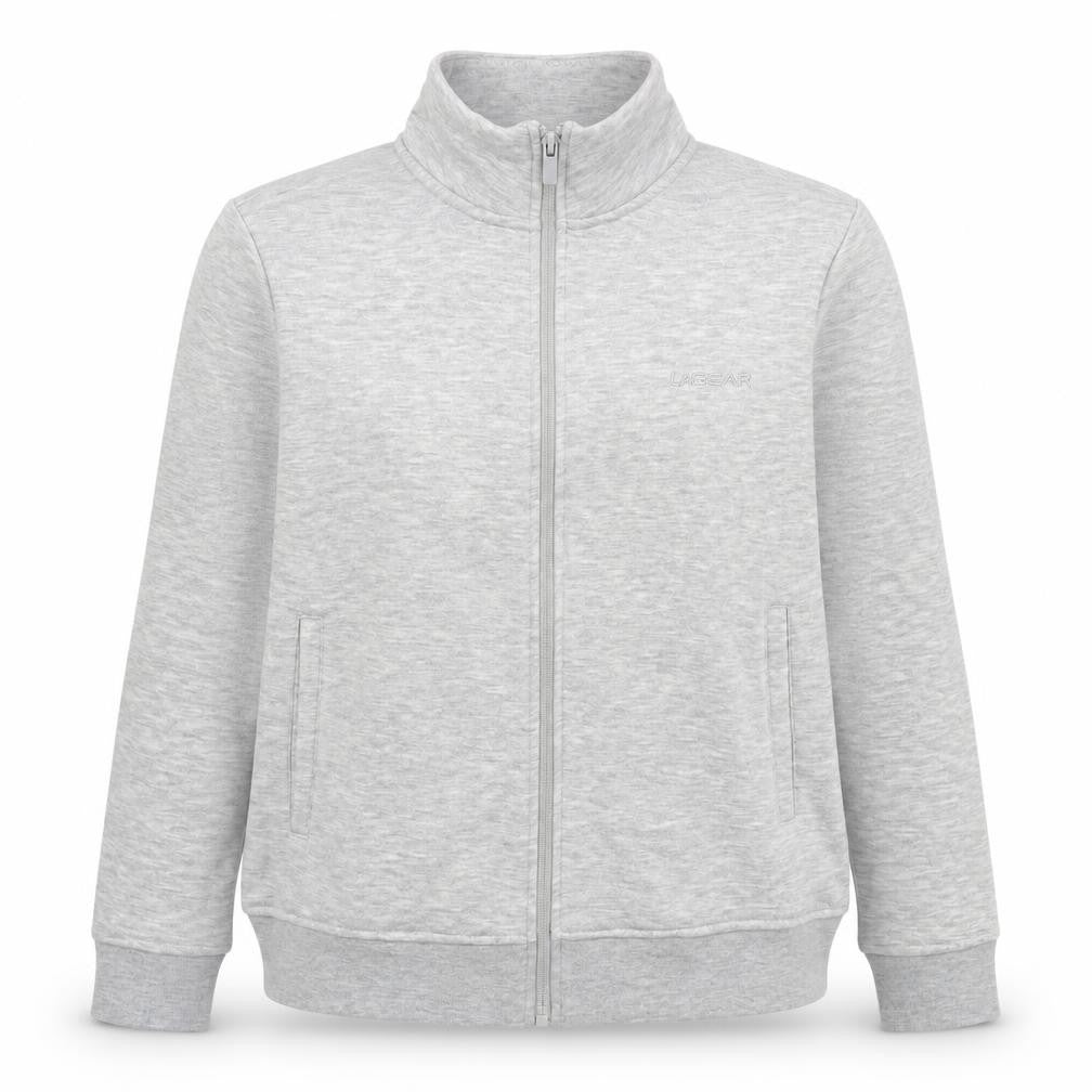 Front view of LA Gear women’s grey polyester full zip sweatshirt, size UK 8, zip